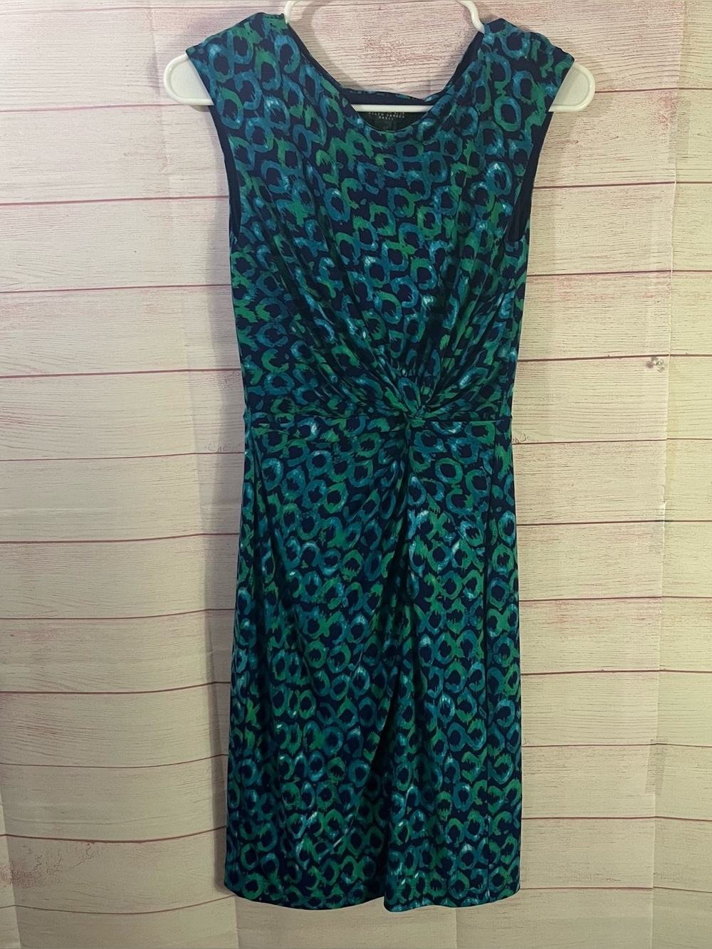 Lauren Ralph Lauren Green Purple Blue Twist Knot Waist Sleeveless Dress Size 4P